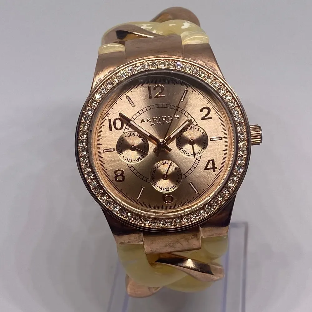 Akribos XXIV Rose Gold-Tone Stainless Steel Chain Style Watch – New Battery